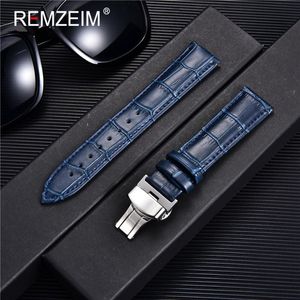 Uhrenarmbänder REMZEIM Bambusmuster Echtes Lederarmband Erste Schicht Rindslederband 18202224mm Mit Schmetterlingsschnalle aus Stahl 230506