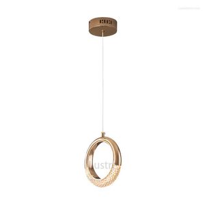 Pendant Lamps Lustre Nordic Fishing Line Round Gilded Small Chandelier Kitchen Simple Bedroom Bedside Lamp Dining Room Shiny Luster