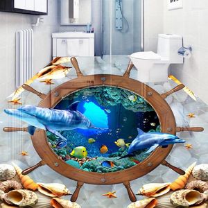 Papéis de parede adesivos personalizados de piso 3D subaquáticos World World Golphin