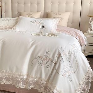 Bedding Sets White Embroidery Egypt Cotton Set Luxury Home Textile Duvet Cover 220x240 High End Europe Style Skin Friendly Bedclothes