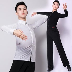 Scene Wear Latin Dance Shirts Långärmad laper Dancing Top Men Ballroom Tango Salsa Practice Show Dancewear Male Clothes 6 Colors DN3793