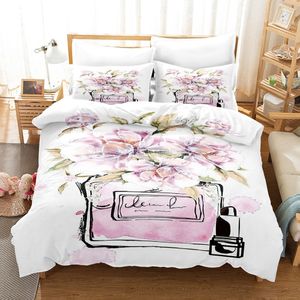 Bedding sets Custom Perfume Bedding Set Flower Pink Duvet Cover Sets Comforter Bed Linen Gift Twin Queen King Size Romantic Fashion Gift 230506