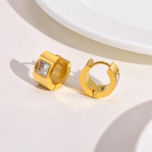Hoop Earrings Fashion Shiny White Cubic Zirconia Huggie Earring For Women Girls Gold Color Stainless Steel CZ Stone Bling Charm