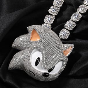 Fashion Necklace Jewelry Gift White Gold Plated Full CZ Setting Cartoon Pendant Necklace for Men Women with 3mm 24inch Rope chain