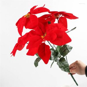 Dekorativa blommor 1st. Verklig beröring Flanell Artificial Big Red Head Bouquet Christmas Poinsettia Bushes Buquets Tree Ornament