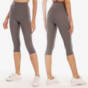 Träning för kvinnor med naken känsla Capris Leggings 21 tum - Gymkompression Magekontroll Yoga Capri-byxor