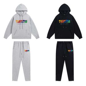 Designer Clothing Men's Sweatshirts Hoodie Trapstar Rainbow Towel Embroidery Fashion Brand Loose Casual Plush Hooded Sweater Pants Set for Men Tracksuits Tops