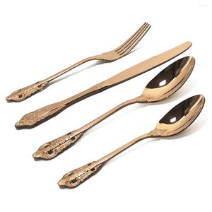 Conjuntos de utensílios de jantar 24pcs Conjunto de ouro rosa Conta de cobre Rosy 304 Aço inoxidável Dinner Fork Fork Sharp Spoon Talheres