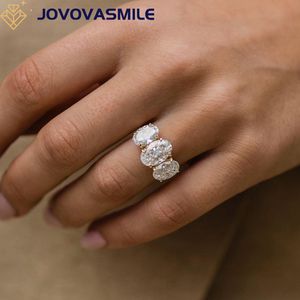 Wedding Rings JOVOVASMILE With Certification Original 18k Solid Gold 3 Carat 11x7mm Crushed Ice Oval Center 2ct Three stones 230506