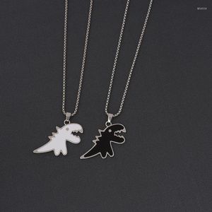 Pendant Necklaces Black White Dinosaur Pendants Animal Necklace For Women Men Punk Stainless Steel Long Chain Hip Hop Collares Jewelry