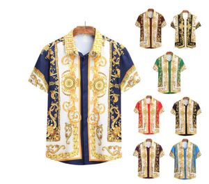 2023GG Baroque Brand Floral Printed T Shirts Men Luxury Royal Style Short Sleeve Lapel Shirts Mens Summer Casual Clothes Hip Hop Polos Tops