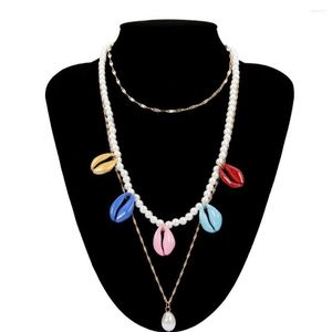 Pendant Necklaces Bohemian Individual Pearl Multi-layer Collars Colorful Natural Shell Handmade Bead Collar Bone Necklace Woman