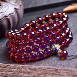 Bracciale Dominica Blue Perot Bracciale in agata naturale Viola 108 Pura cera d'api Ambra Bead Mano su uomini e donne