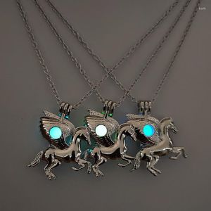 Pendant Necklaces Glow In The Dark Jewelry With Silver Color Horse Shaped Locket Luminous Stone Choker Necklace For Unisex Gift