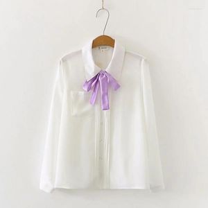 Kvinnors blusar koreanska söta vårens höstchiffon vita skjortor kvinnor mode elegant bågbandage lösa kontor damer chic toppar