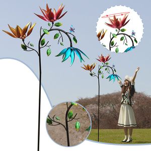 Objetos decorativos Figuras spinners de vento de metal grande moinho de vento para pátio e jardim de 120 cm decoração de arte ao ar livre colorida 230506