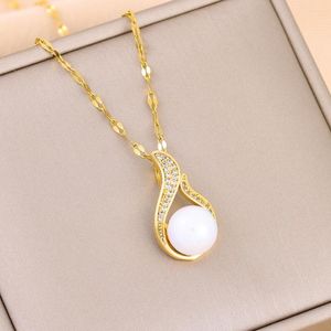 Pendant Necklaces In Cute Sexy Zircon Crystal Pearl For Women Trendy Female Stainless Steel Chain Jewelry Ladies Accessories