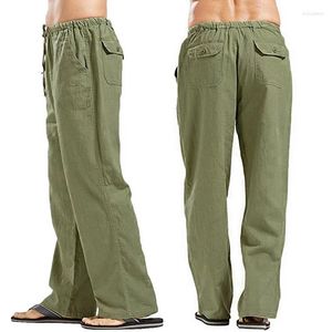 Męskie spodnie męskie lato proste szeroką nogę oddychającą solidne spodnie kolorów swobodne cienkie luźne ubranie męskie s-5xl bawełniane lniane spodnie