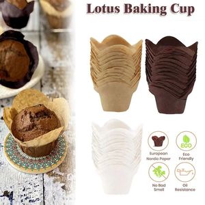250pcs Düğün Lotus Şekli Cupcake Paper Fincan Muffin Pişirme Kupası Tepsisi Kılıf Sevgililer Günü Kek Kağıdı Pirottini Muffin Başına