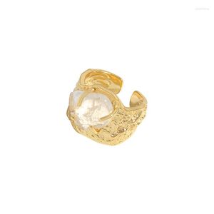 Cluster-Ringe Kleines und luxuriöses Design Unregelmäßiges Kristallglas Schwere Arbeit Plissee-Textur-Ring 925 Sterling Silber weiblich