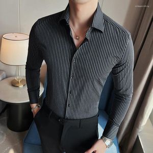Erkekler Sıradan Gömlekler 2023 Sonbahar Erkekler İçin Zorlanmış Uzun Kollu İnce İş Elbise Büyük Lapel Sokak Giyim Sosyal Partisi Smokin Bluz