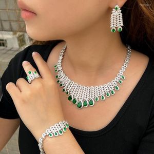 Necklace Earrings Set Fashion Crystal Zircon Statement Bracelet Ring Jewelry For Women Bridal Wedding Party Choker Bib Prom Gift