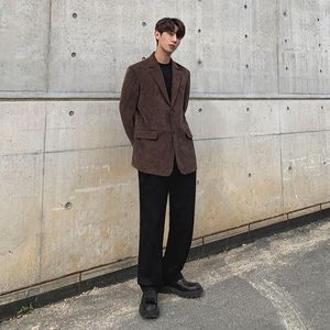 Men's Suits Corduroy Vintage Blazer Tops Men Korean Style Loose Fit Single Breasted Suit Jacket Solid Color Harajuku Casual Mens Outerwear