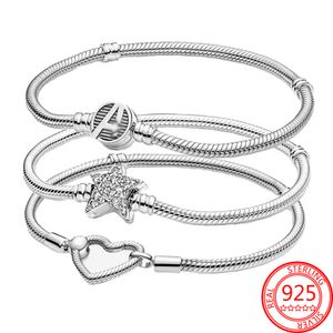 Браслет Pandora из стерлингового серебра 925 пробы, классический браслет с логотипом Love, пряжкой в виде змеи, женский очаровательный браслет, подарочные ювелирные изделия