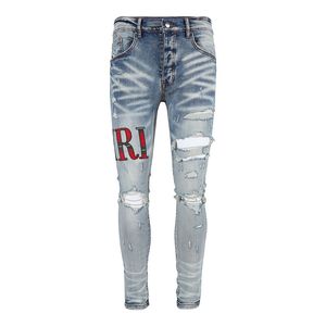 Designer Men's Jeans Split Denim Pants Mens Slim Fit Casual Hip Hop Button Pant Men Elastic Women's Hole Slim Purple Jean True HYJS HYJS 820