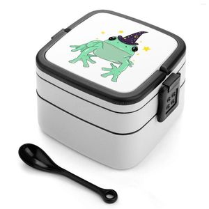 Ужинать наборы Wizard лягушка двойной слой Bento Box Lunch Salad Froggie Cottagecore животное