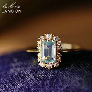 Wedding Rings LAMOON Vintage Natural Topaz Gemstone Ring Blue 925 Sterling Silver K Gold Plated Engagement For Women RI190 230506