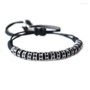 Strand 2023 Silver Color Men Macrame Bracelets Micro Pave Black CZ Stopper Beads Braided Bracelet