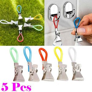 Clothing Storage & Wardrobe 5Pcs/Lot Tea Towel Hanging Clips Metal Clip On Hooks Loops Dish Cloth Hand Hangers Home Travel Portable Rack Fol