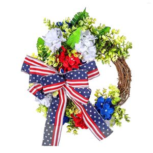 Flores decorativas Feliz Natal para a porta da frente dos EUA DIA NACIONAL Independência Bowknot Rattan Ring Ring Pingente