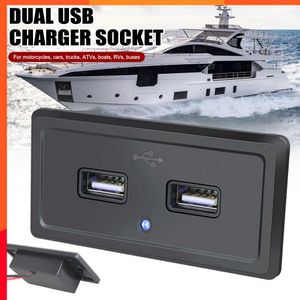 New Dual Usb Charger Socket 5V/3.1A For Motorcycle Auto Truck Atv Boat Car Rv Bus 12V/24V Power Adapter Outlet