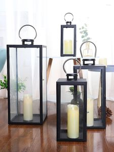 Candle Holders European Metal Black Large Candlestick Outdoor Courtyar Windproof Lantern Romantic Wedding Home Decoration