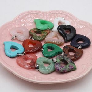 Colares pendentes por atacado12pcs naturais gemstone hollow heart Heart para jóias que fazem jóias para colar de bracelete DIY Acessórios