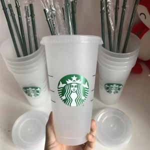 Mermaid Goddess  24oz 710ml Plastic Mugs Tumbler Reusable Clear Drinking Flat Bottom Pillar Shape Lid Straw Cups mug DHL