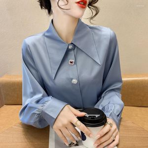 Blusa feminina blusa colarinho pérola top lady spring/verão 2023 corea moda lose elegante em acetina avançada profissional