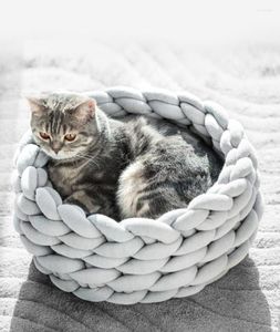 Cat Beds Handmade Knitted Pet Dog Bed Puppy Pillow House Soft Warm Mat For Chihuahua Sleeping Cave Nest