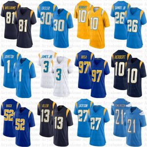 10 Justin Herbert Custom Football Jersey Quentin Johnston Derwin James Jr Khalil Mack JC Jackson Keenan Allen Joey Bosa Austin Ekeler Lainian Tomlinson