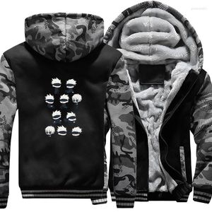 Herrenjacken Jujutsu Kaisen Funny Gojo Satoru Japanese Anime Winter Thicken Jacket Zip Up Herren Fleece Hoodie Bomber Sweatshirts Mäntel