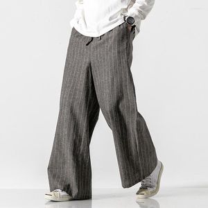 Pantaloni da uomo Autunno Lino a righe Chinese Street 2023 Gamba larga stile uomo Maschile Hanfu giapponese Harajuku M-5XL