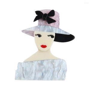 Spille Elegante Lady Wear Hat Figura Spilla Spilla Per Donna Ragazza Cartoon Carino Acrilico Risvolto Distintivo Gioielli di moda per feste