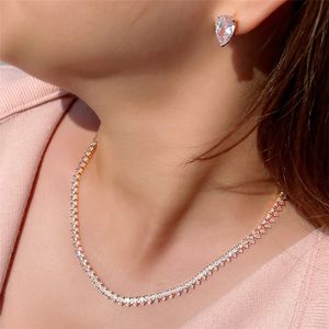 Juego de joyería de diseñador de lujo Pendientes de collar de tenis de oro rosa AAA Cabres de plata de cobre Cobre para novia Caja de regalo de compromiso de boda