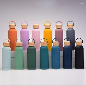 Water Bottles Portable Carry Handle Insulation Cup Stainless Steel Bamboo Wood Cover Creative Sports Outdoor Vacuum Bottle