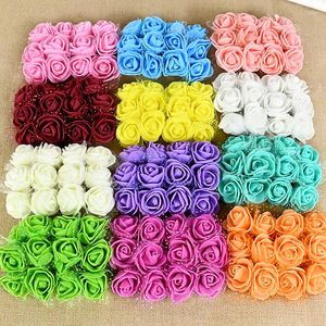 Decorative Flowers 144/72pcs 3.5cm Artificial Mini Foam Rose Flower With Yarn Bear Bouquet For Wedding Birthday Party Wreath Craft Gifts