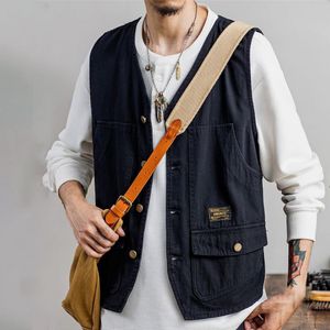 Coletes masculinos bolsos casuais sem mangas v pescoço estilo coreano solto primavera outono colete coletes de pesca roupas chalecos 230506