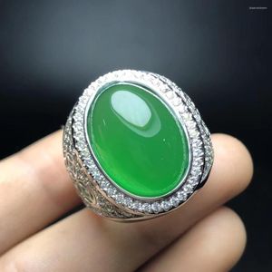 Klusterringar Natural 925 Sterling Silver Inlaid Green Chalcedony Jade Resizable for Women Engagement Gift