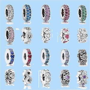 925 Silberperlen Charms passen Pandora Charm Basiskette Bead Spacer Blaue Farbperlen Love Heart Blue Crysta